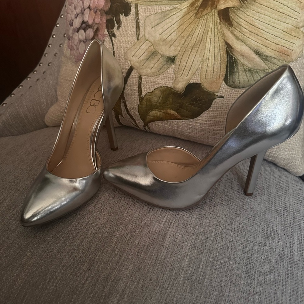 BCBG Silver Metallic Heels Classic Stilettos